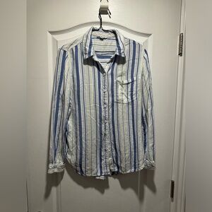 203- Super soft blue & yellow strip lightweight button down shirt